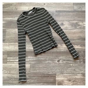 Lush Green Striped Ribbed Knit Long Sleeve Top
